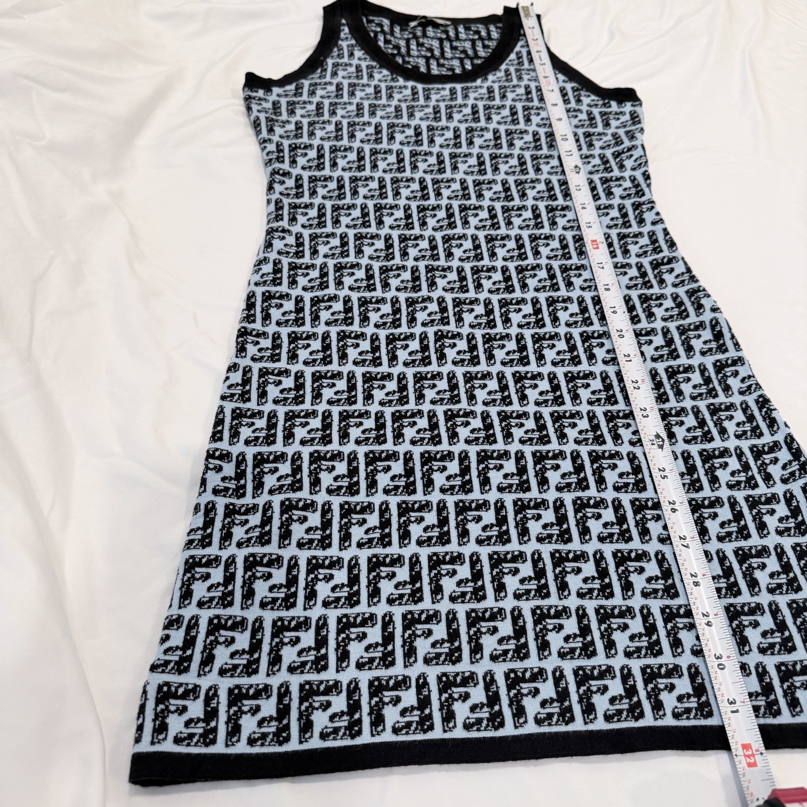 Fendi FF Logo Knit Mini Dress Blue Black Sleeveless Bodycon IT 38 / fits XS-S
