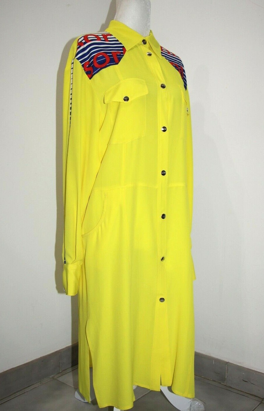 MSGM Yellow Chiffon Logo Snaps Shirt Dress sz US 6 / IT 40 $960 Made in Italy
