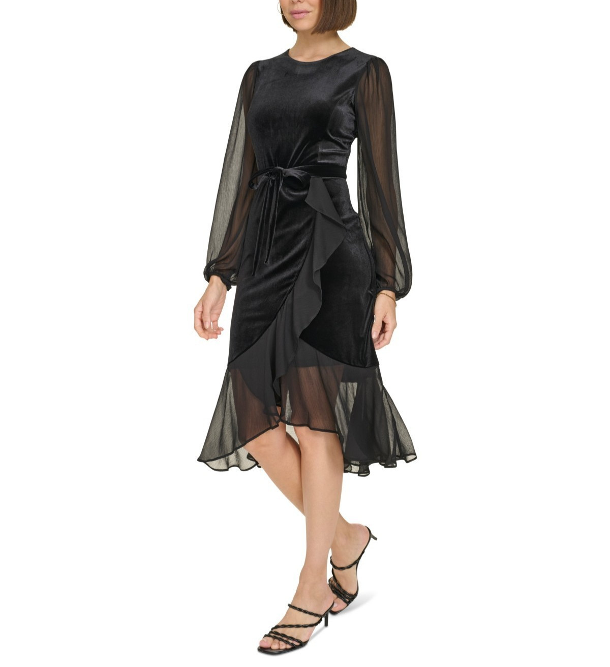 Tommy Hilfiger Mixed-Media Ruffled High-Low Dress MSRP $ 129
