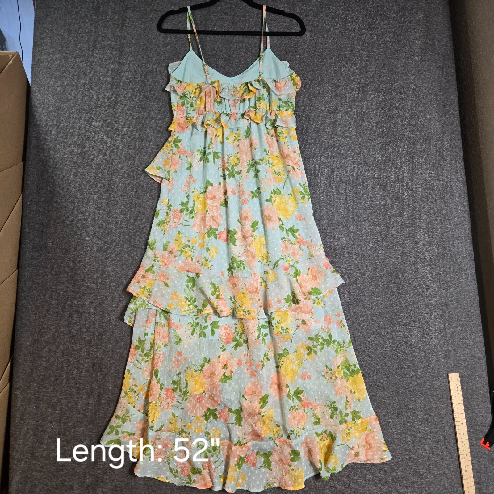 Women’s By The River Ruffle Tiered Floral Print Midi Dress Sz Small