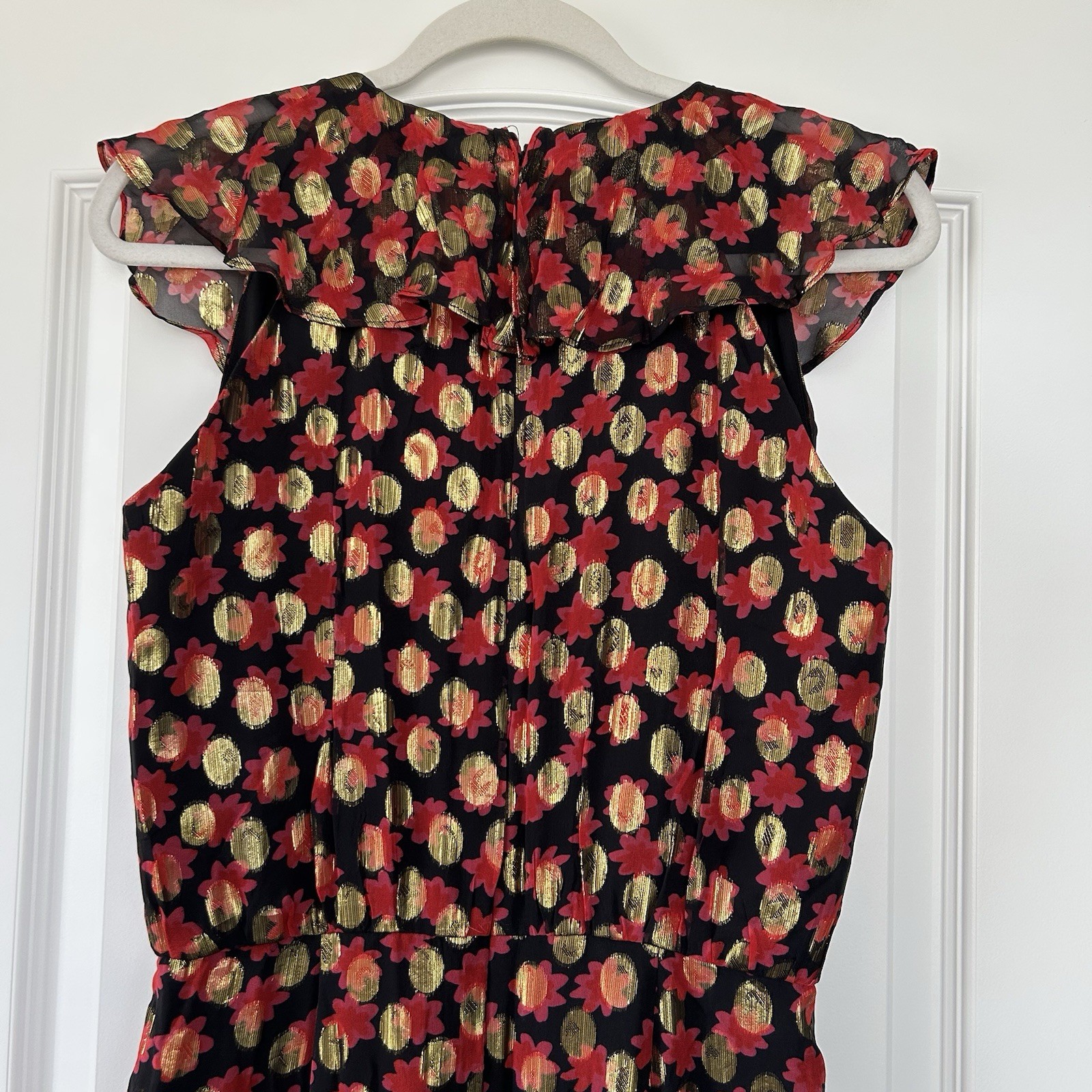 SALONI ANITA Ruffled Fil Coupe Chiffon Midi Dress 6 Silk Blend Cocktail Evening