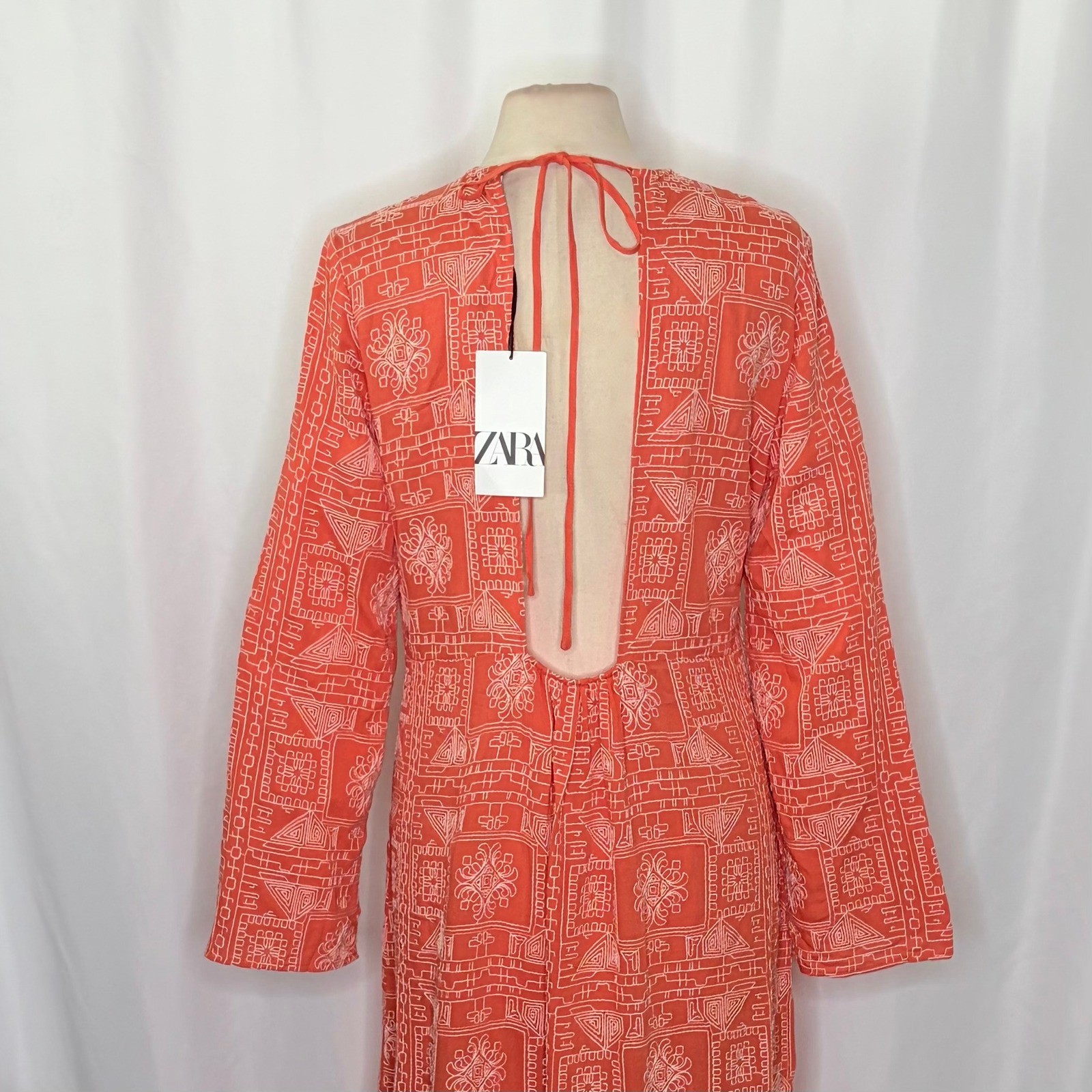 NWT!! ZARA Embroidered Dress Orange Vacation Beach Open Back Blogger Favorite XL