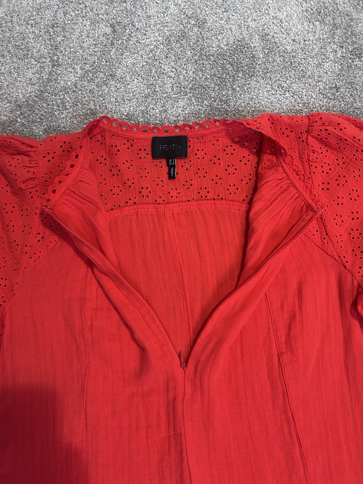 ME+EM Poppy Red Embroidered Cheesecloth Swing Mini Dress UK 8 New Without Tags