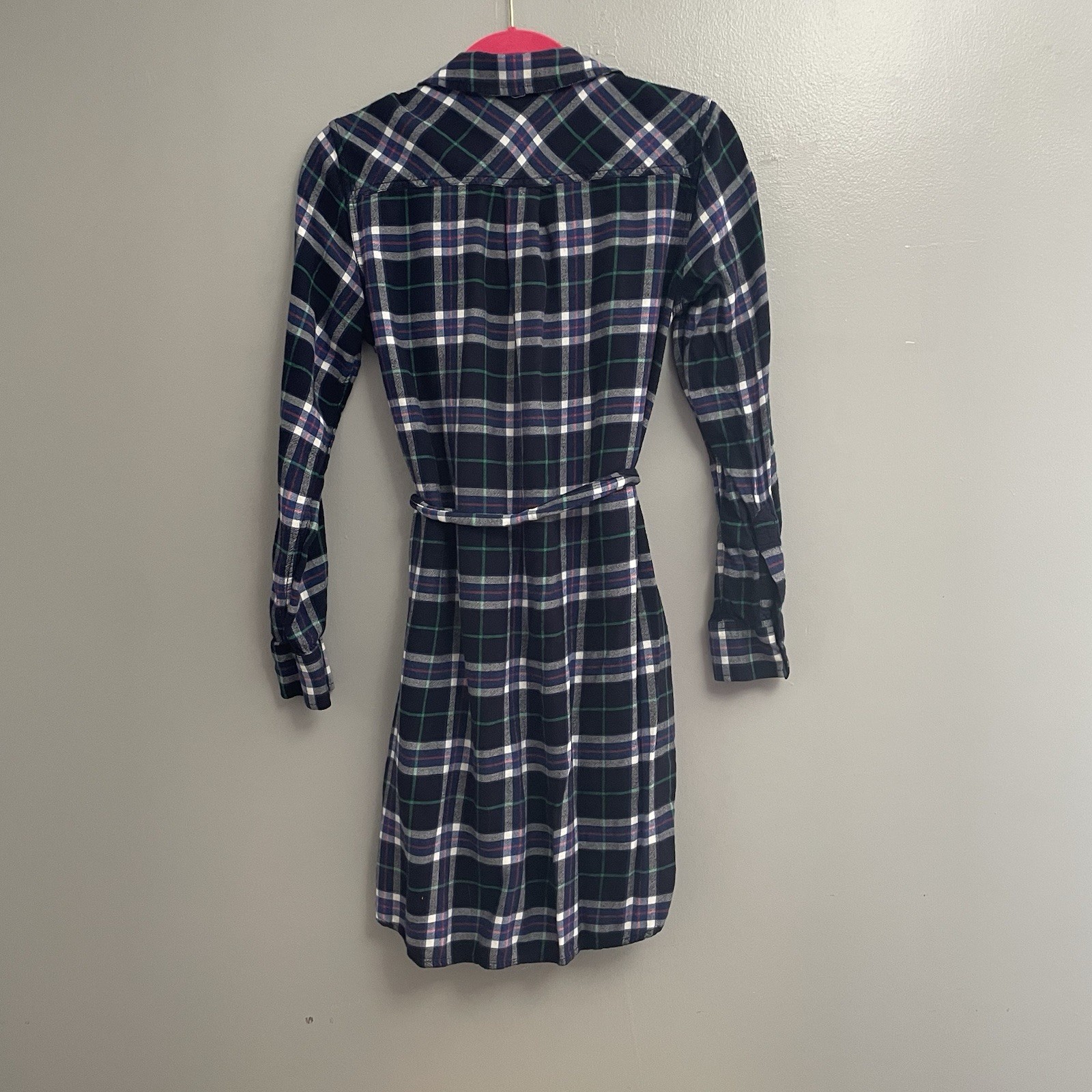 Gap + Pendleton Navy Green Plaid Flannel Shirt Dress Belted Pocket M Petite