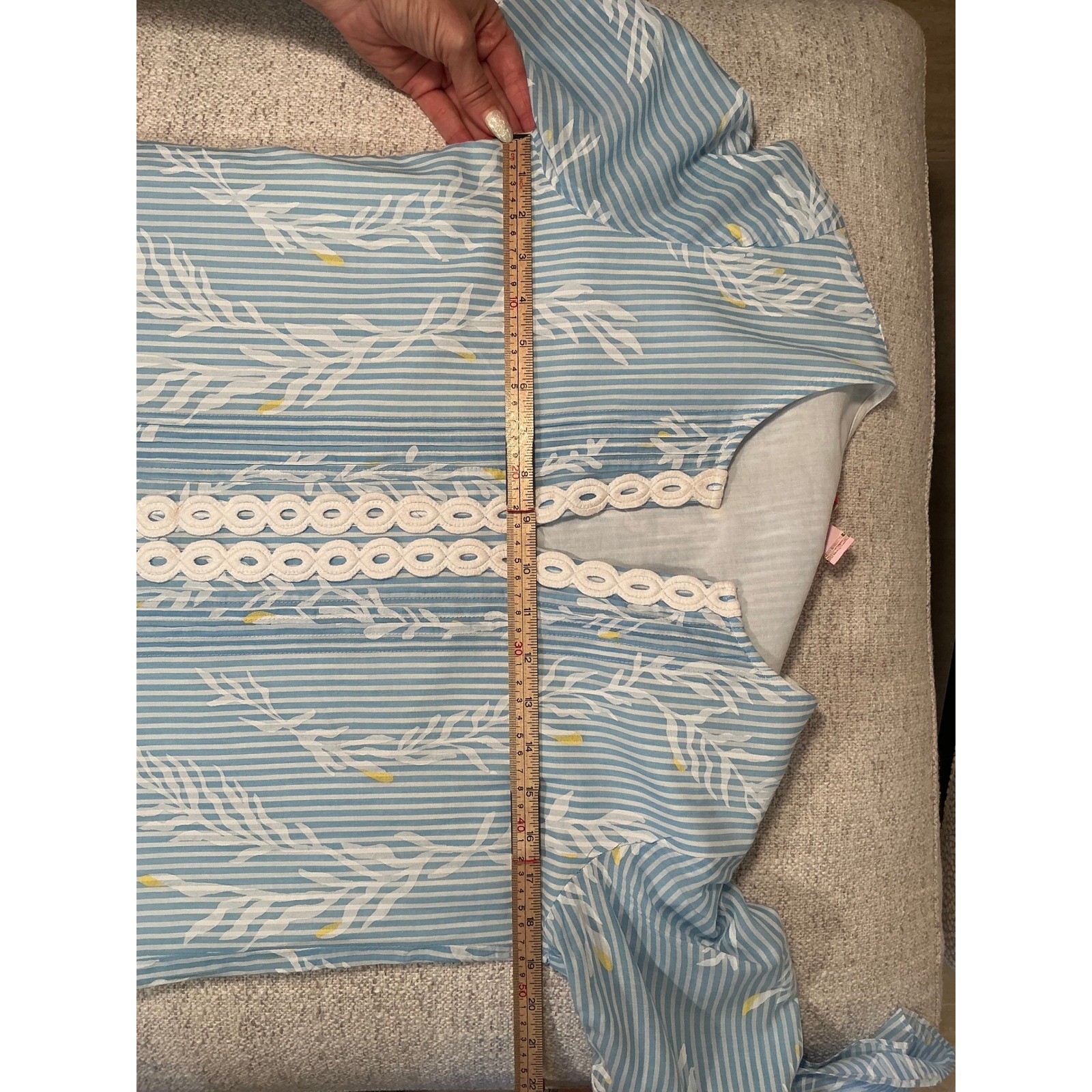 Lilly Pulitzer Blue White Striped Bell Sleeve Lace Trim Shift Dress Small