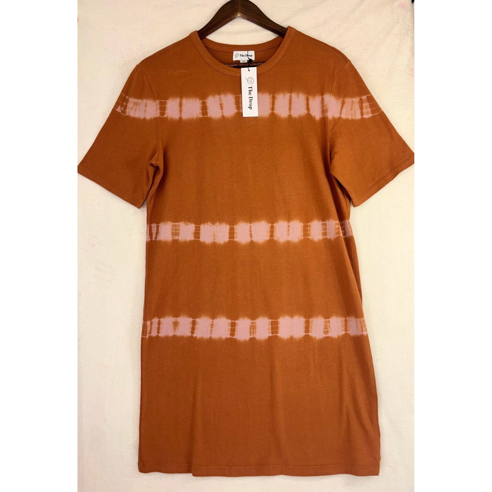 THE DROP Shift T-Shirt Dress Short Sleeve Tie Dye Orange Cotton Oversized NEW