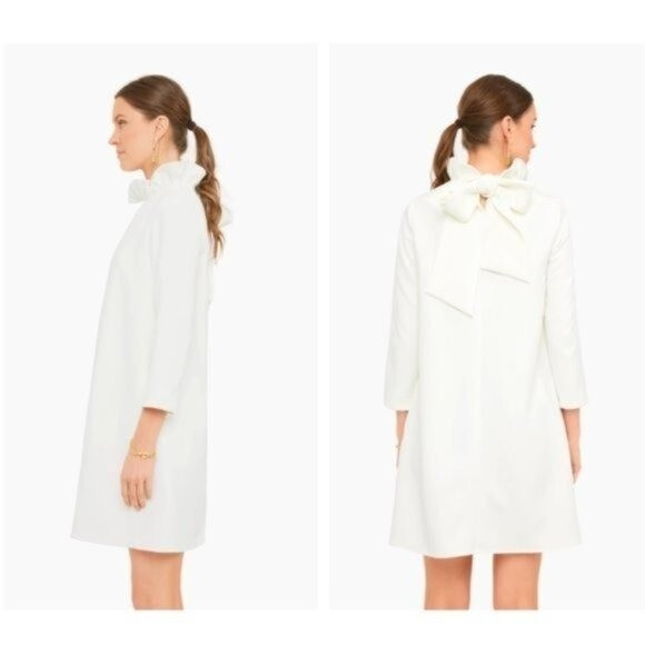 Tuckernuck | NEW Ivory Daphne Preppy Bow Tie 3/4 Sleeve Mini Dress Size XXS