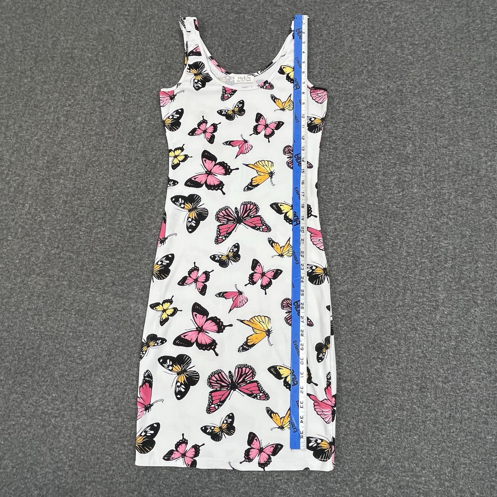 Jolie & Joy Dress Womens Medium Bodycon White Pink Yellow Butterfly