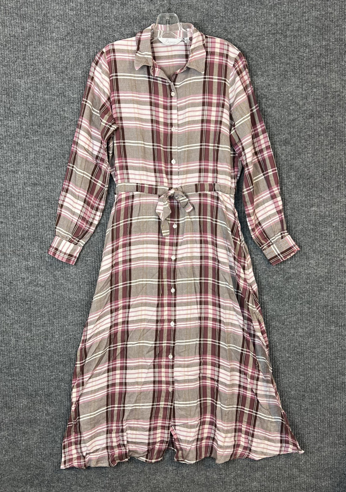 Encore by Idina Menzel Regular Button Front Shirt Dress Wine Pink Multi Sz XS