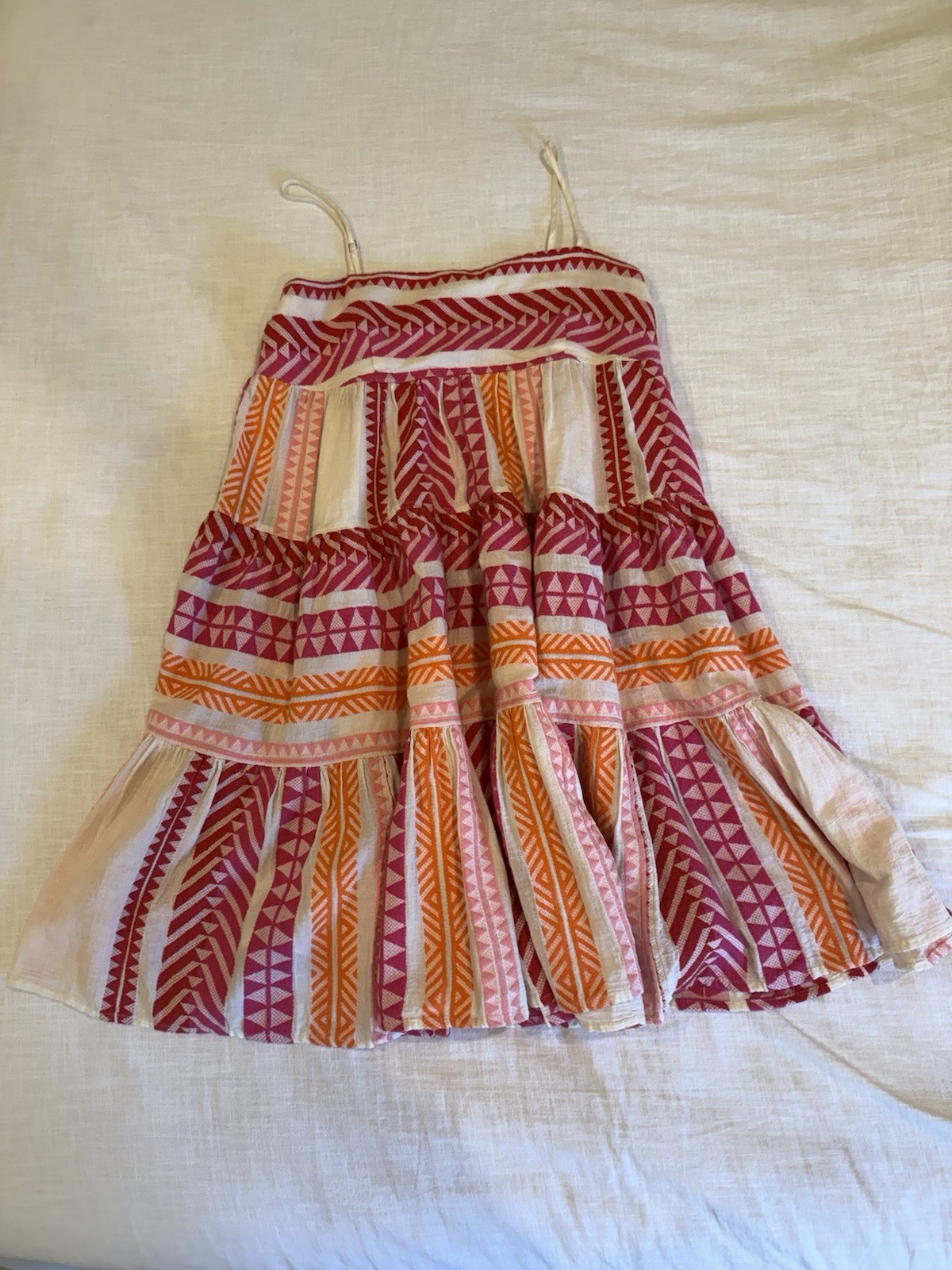 Devotion Twins Square Neck Strap Dress Small Pink Orange Tier Sundress Anthro