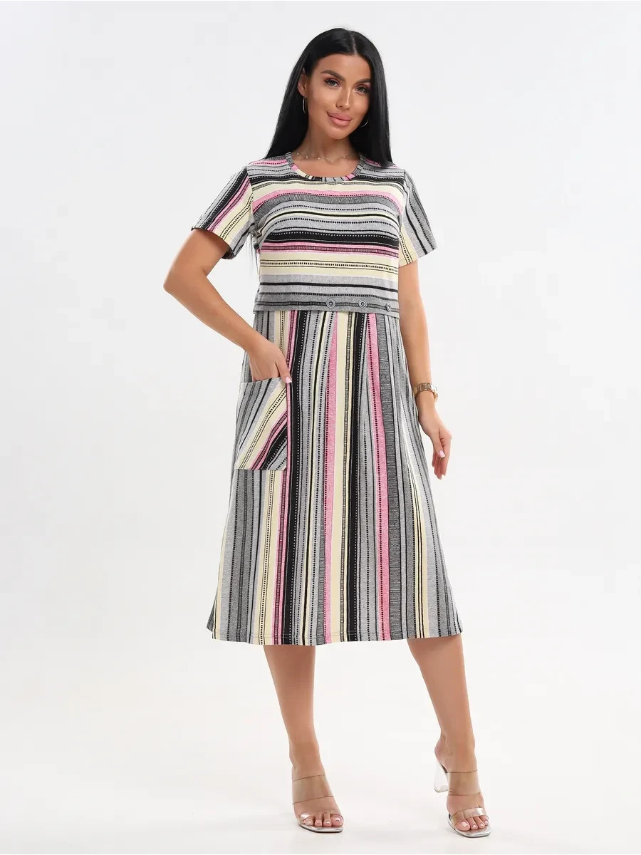 Womens 2XL Gray Cotton Knit Short Sleeve Casual House Dress Print Lounge Dress