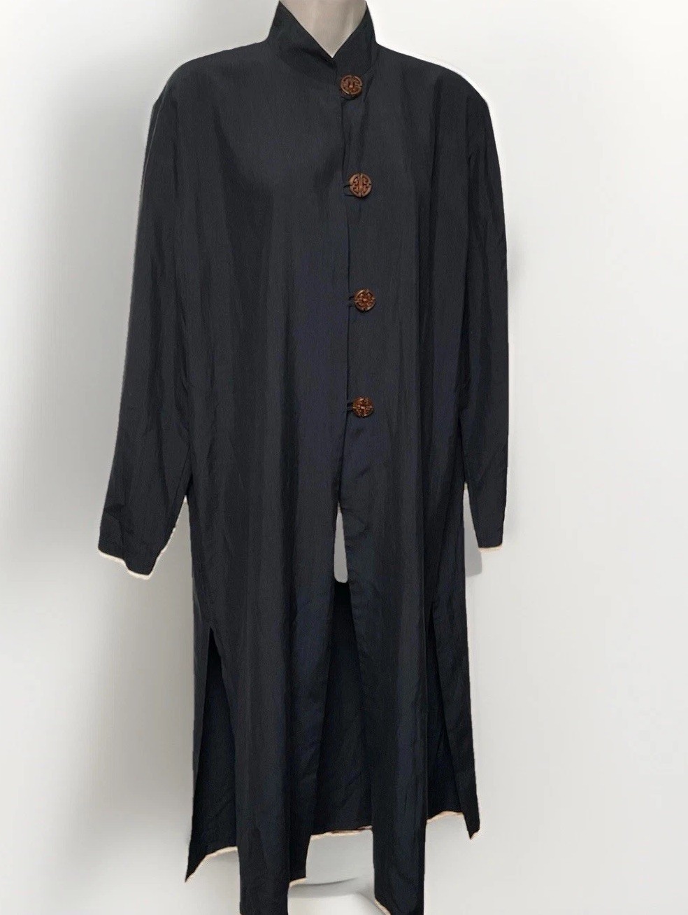 Hamilton Kennedy 100% Silk Caftan Mumu Black Kimono Character Buttons Lagenlook