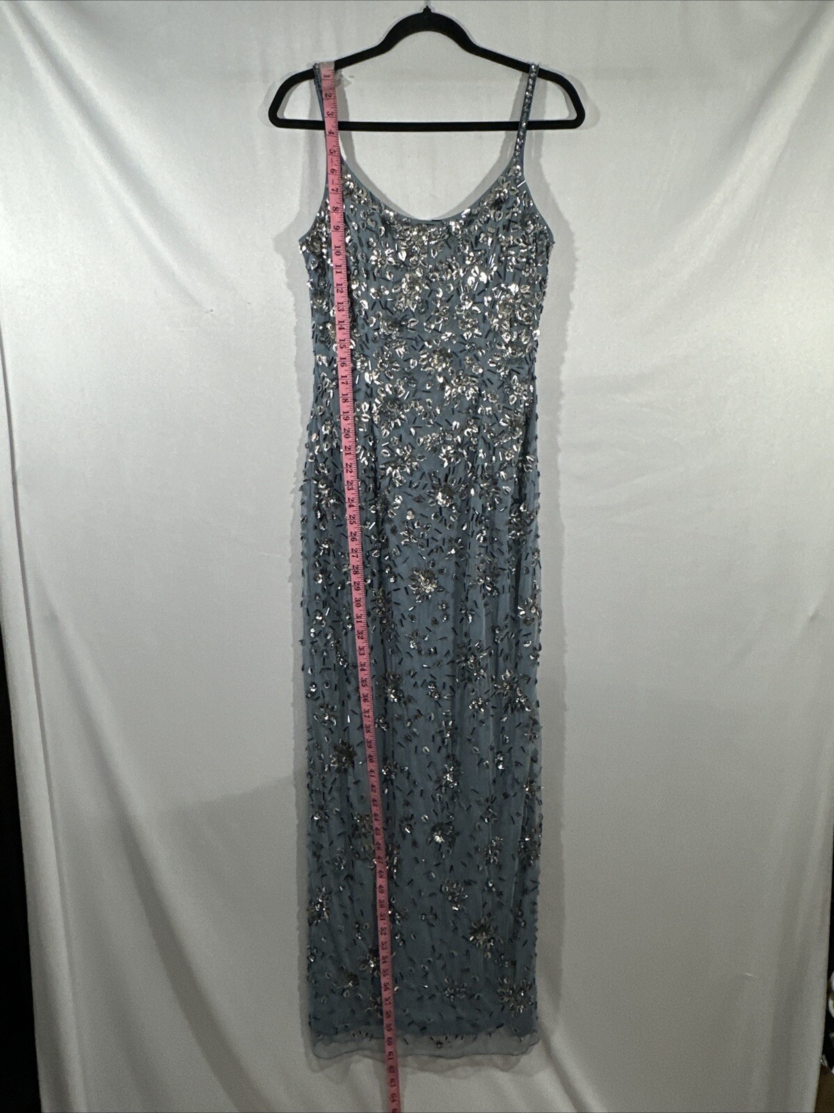 NWT Mac Duggal [ 8 ] 5477 Floral Embellished Scoop Neck Gown in Slate Grey #J853