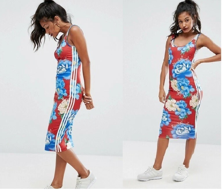 Adidas Originals x FARM Rio Chita Floral Tank Dress Red Blue Size S/M