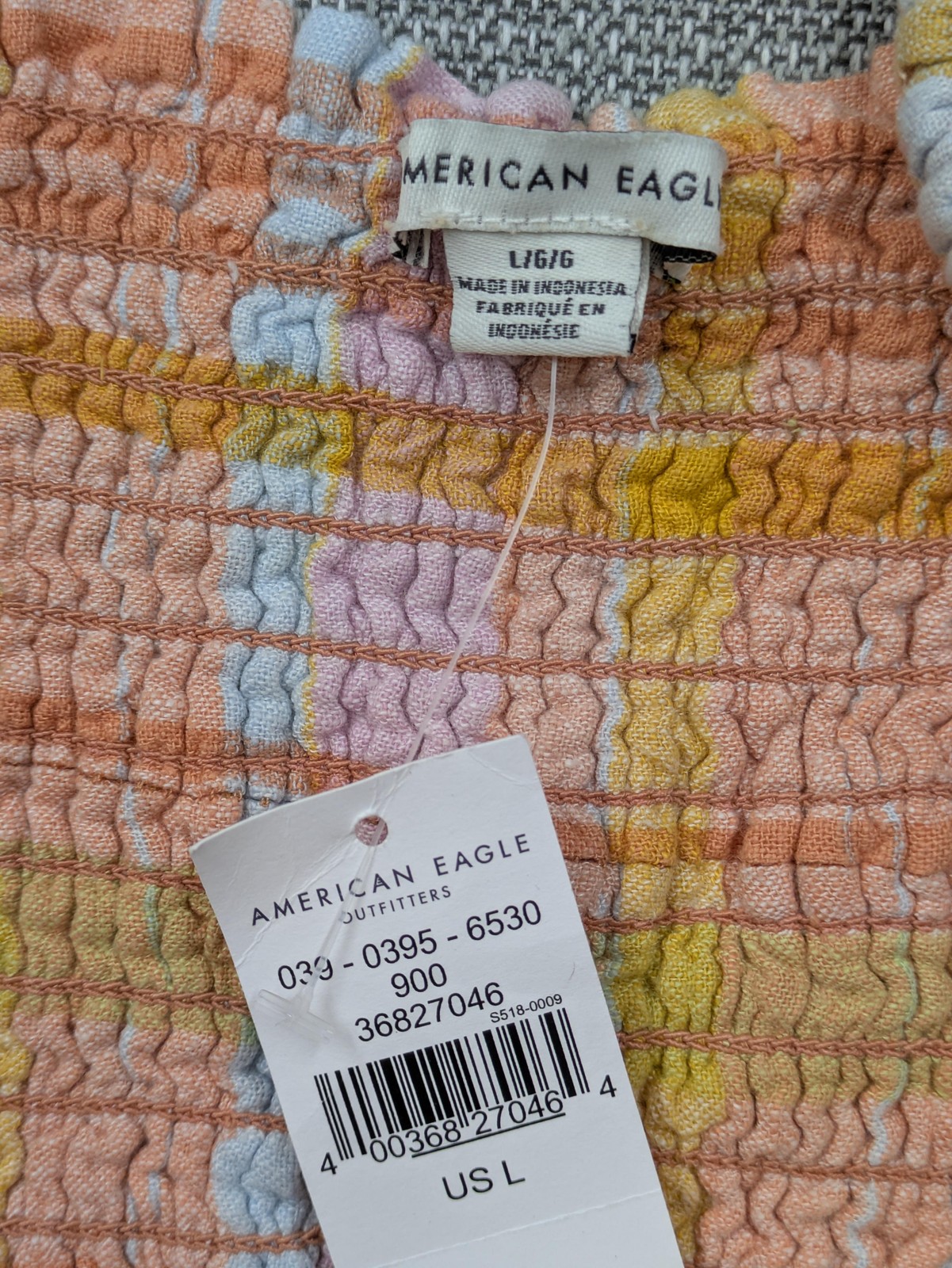 American Eagle Dress Womens Large Multicolor Plaid Smocked Fit & Flare Sundress
