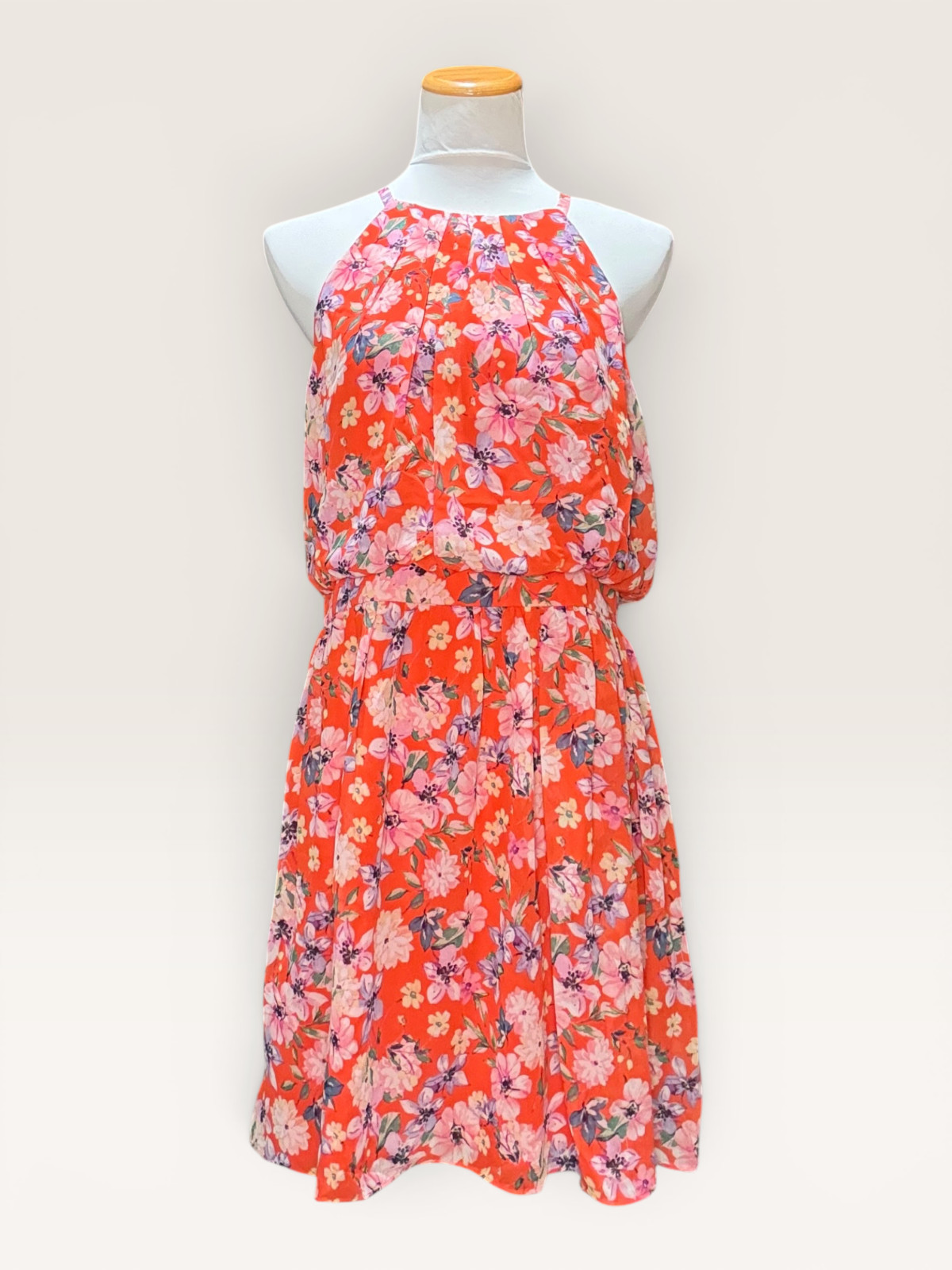 Falling Flowers Coral Pink Floral Halter Dress Women’s Large Sleeveless NWT