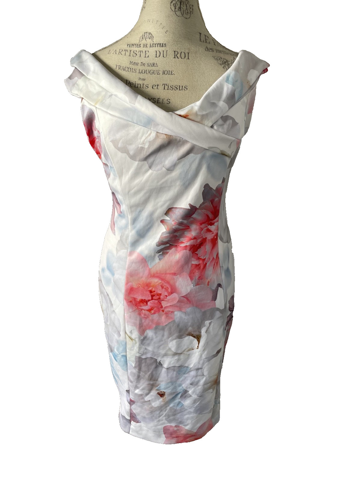 M&S Collection UK 14 Floral Wiggle Pencil Dress White Pink Grey Occasion Midi