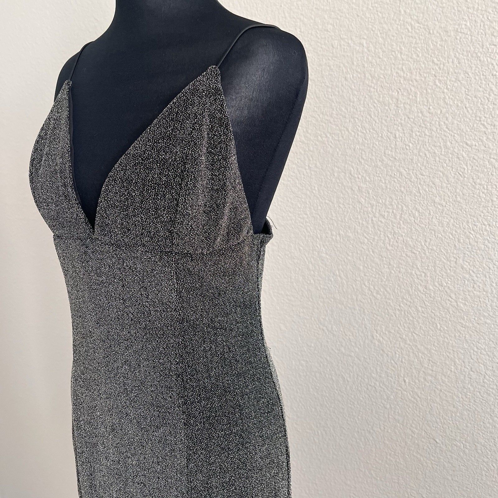 Women’s Large Mini Dress Black Silver Glitter Club Wear Bodycon Glam