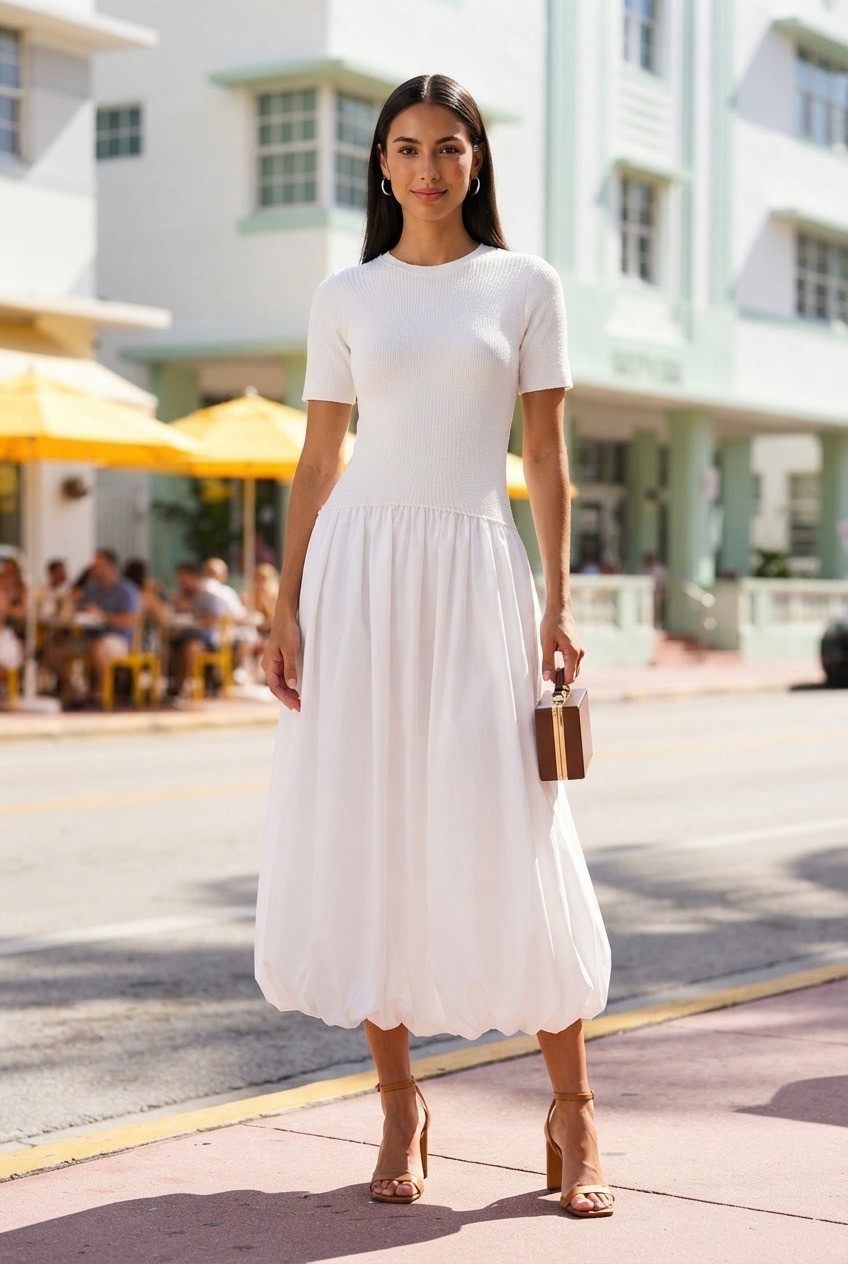 NWT Moon River White Mixed Media Drop Waist Maxi Dress Size M