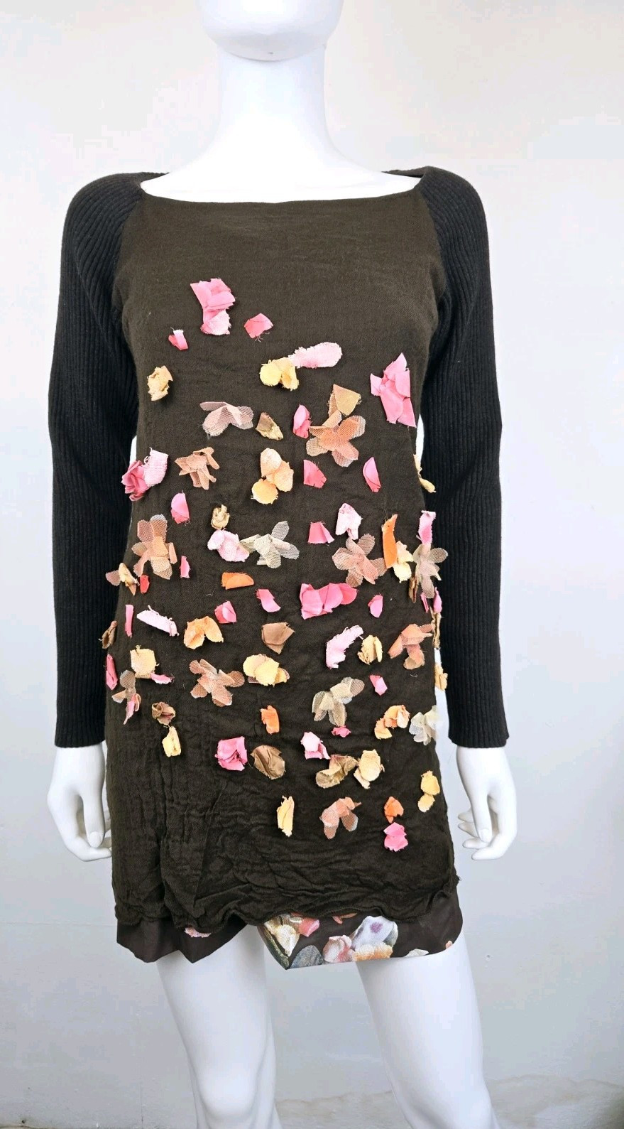 VNG Valentino Garavani 3D Flowers Brown Wool Jumper Dress IT 42 UK 10 US S Eu 38