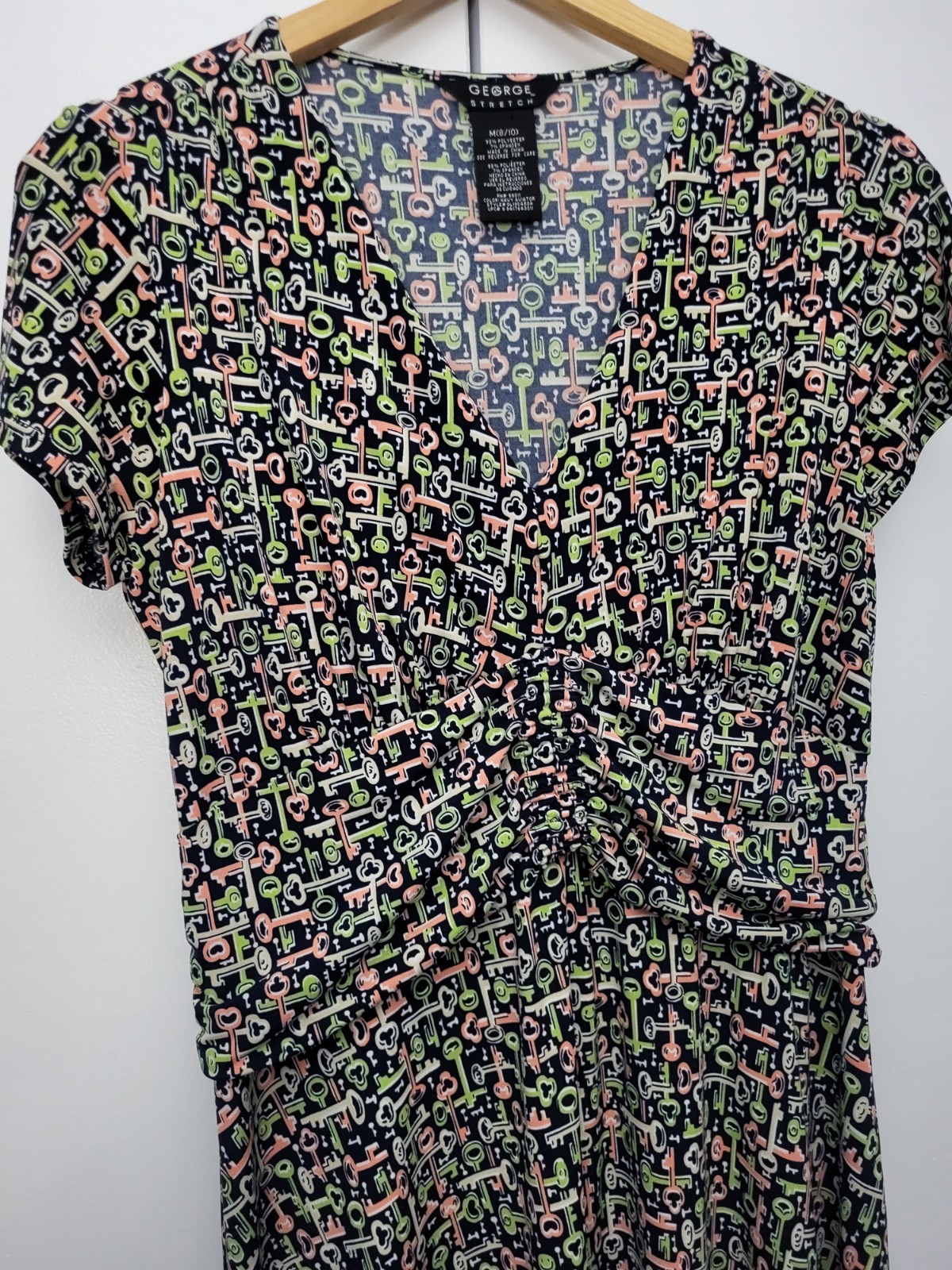George Women’s Multicolor Key Pattern Lightweight Stretch Dress Size Medium 8/10