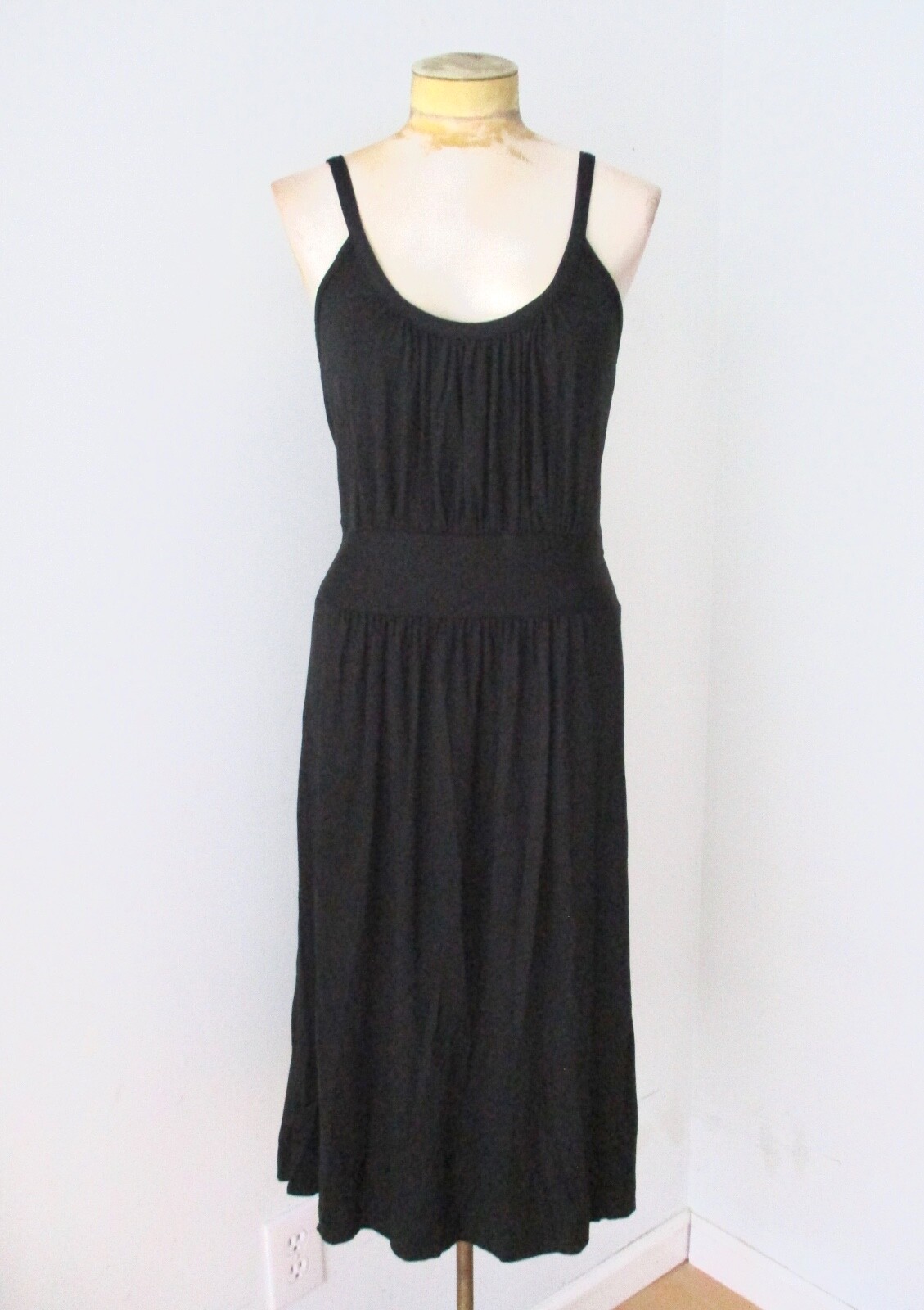 Three Dots black rayon lycra soft jersey knit tank dress tie back wide waist M