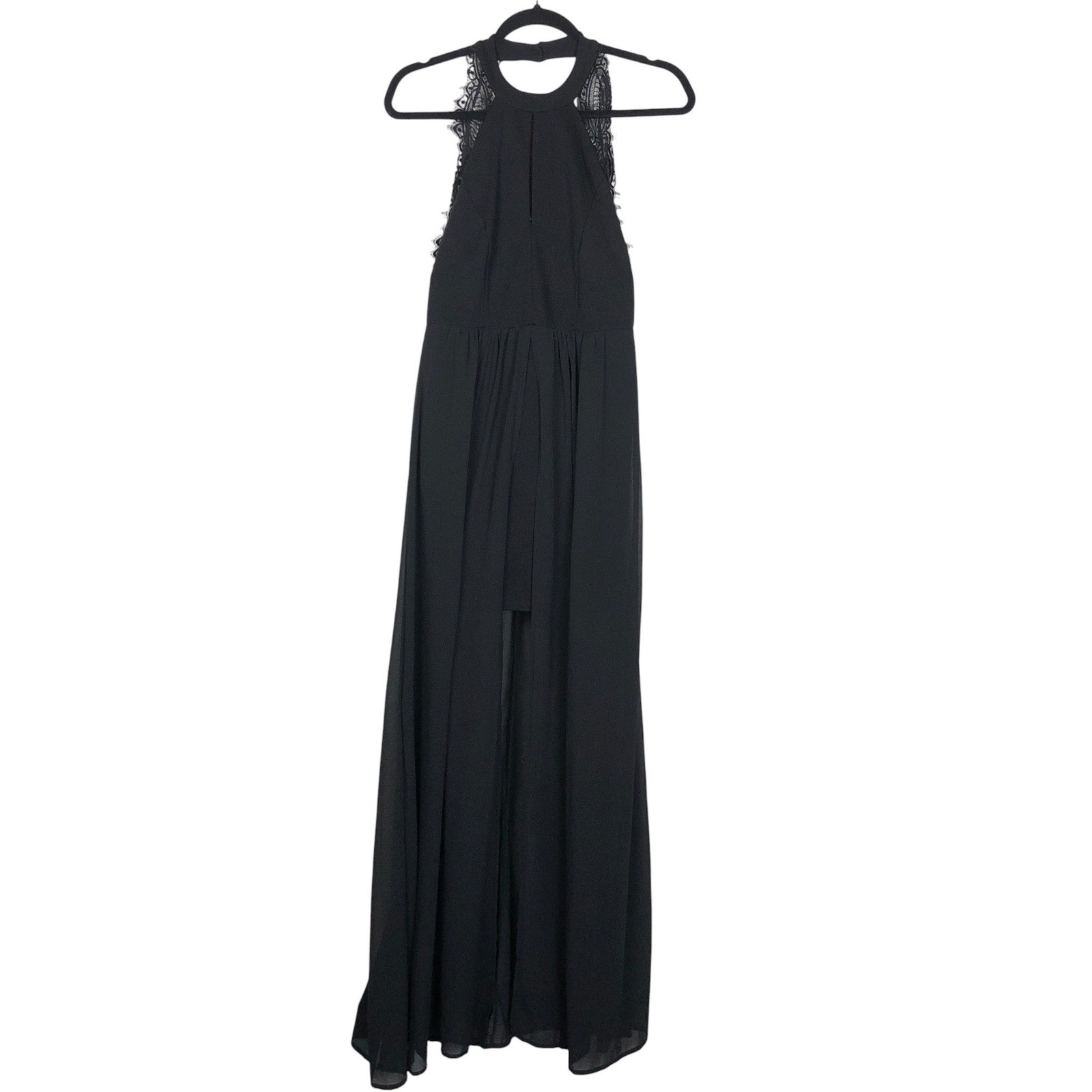 Lulus Womens Whimsigoth Witchy Lace Open Back Semi-Sheer Dress Size M Black