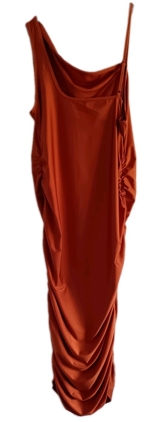 Burnt Orange Ruch Sides Fitted Sleeve Adjustable Strap Stretch Dress Size 18/20