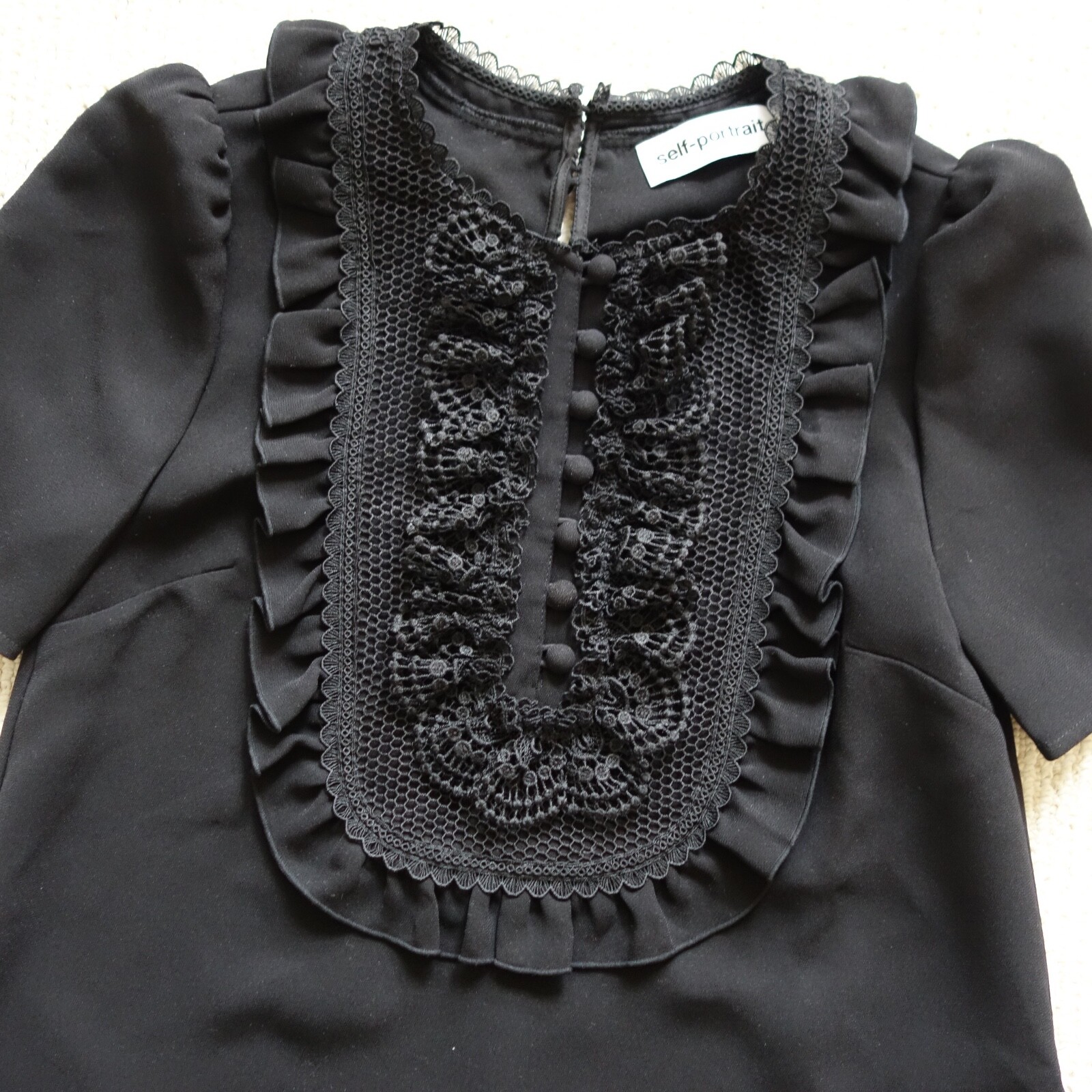 Self-Portrait Black Lace Bib Crepe Mini Dress UK 6 US 2