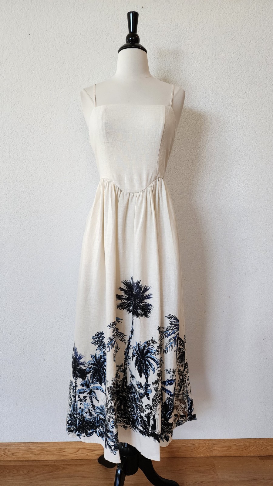 New Anthro Maxi Dress Size Medium Linen Blend Pockets Europe Boho Lace Up Bow
