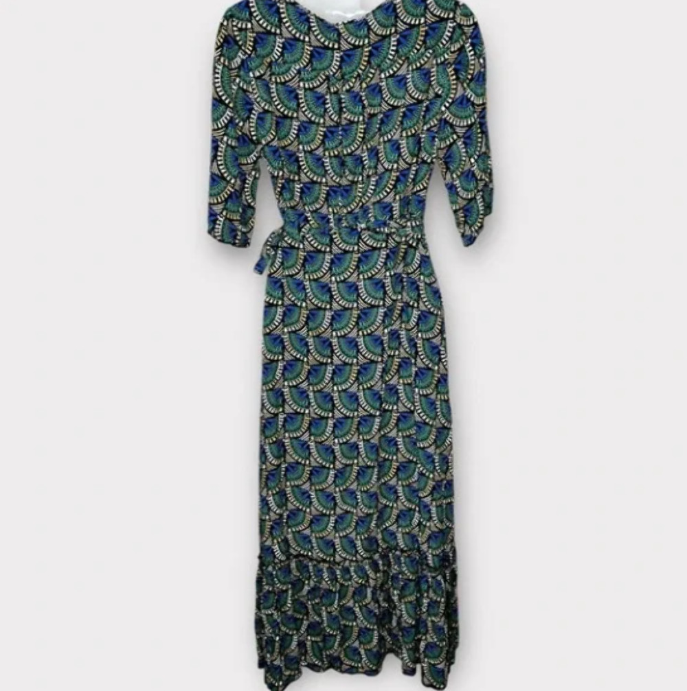 Journey Maxi Wrap Dress African Peacock Print Green Blue