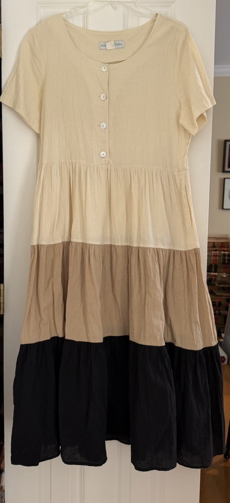 Mark, Fore & Strike tiered black/beige dress, size L