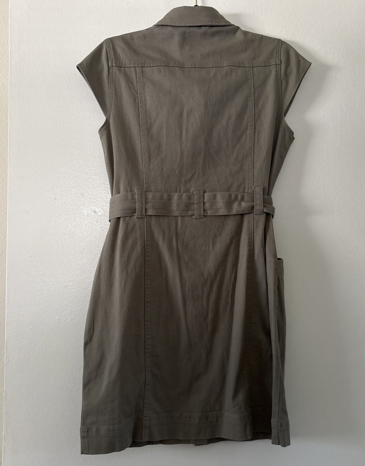 Hunter & Brown Button Cap Sleeve Cargo Safari Green Belted Dress M Pockets