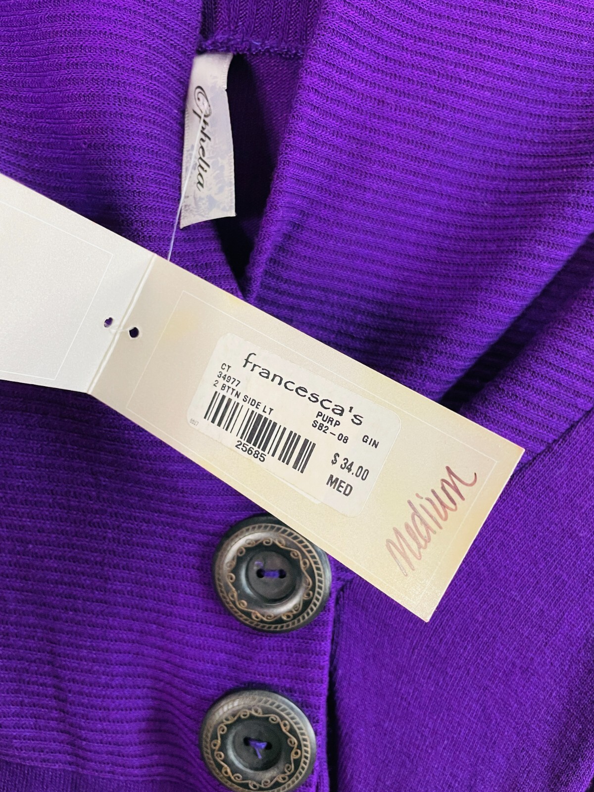 Francescas Dress Medium Purple Cuffed Sleeves Soft Button Up Turtle Neck