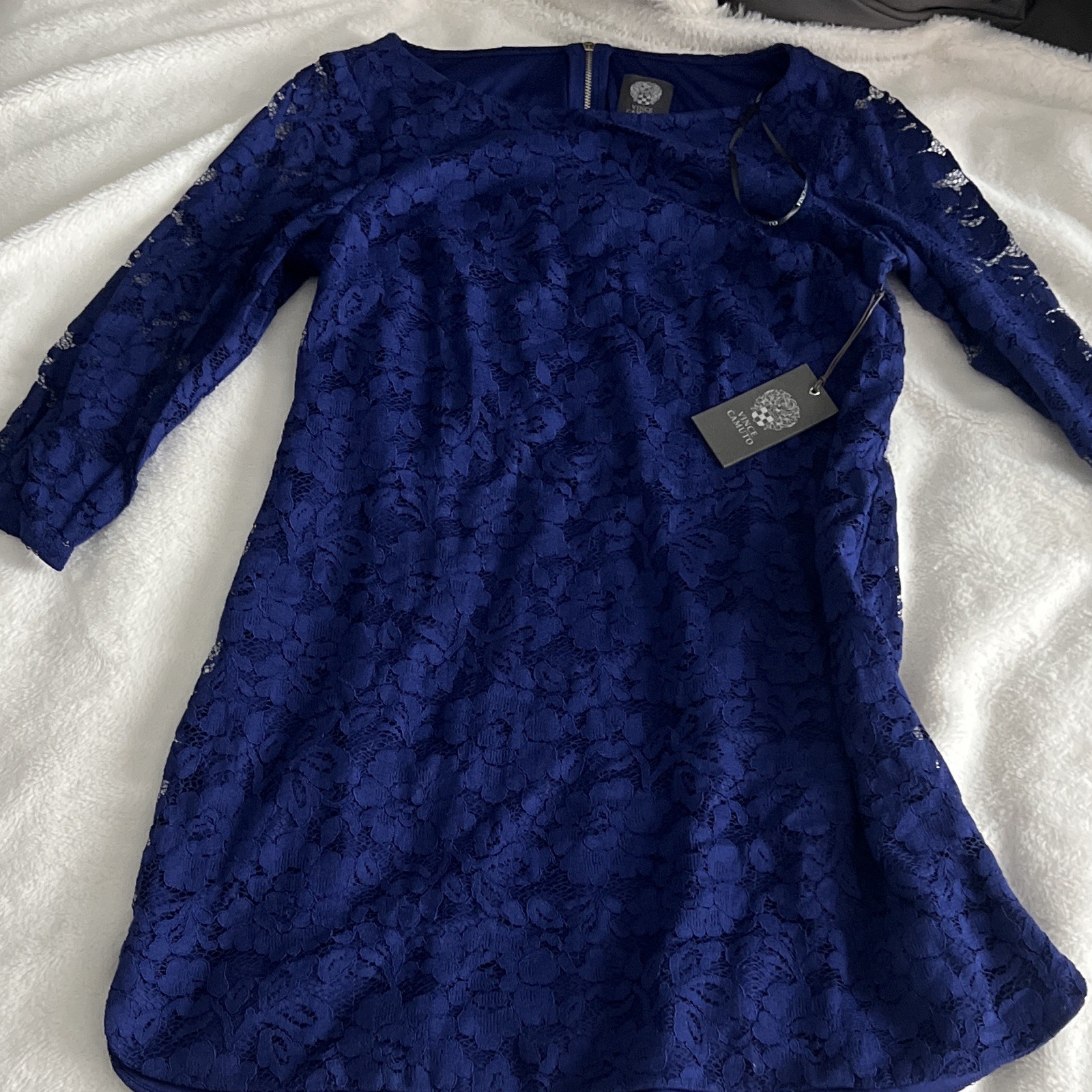Vince Camuto Blue Floral Lace Fit & Flare Cold Shoulder Dress 14P VC8P1472