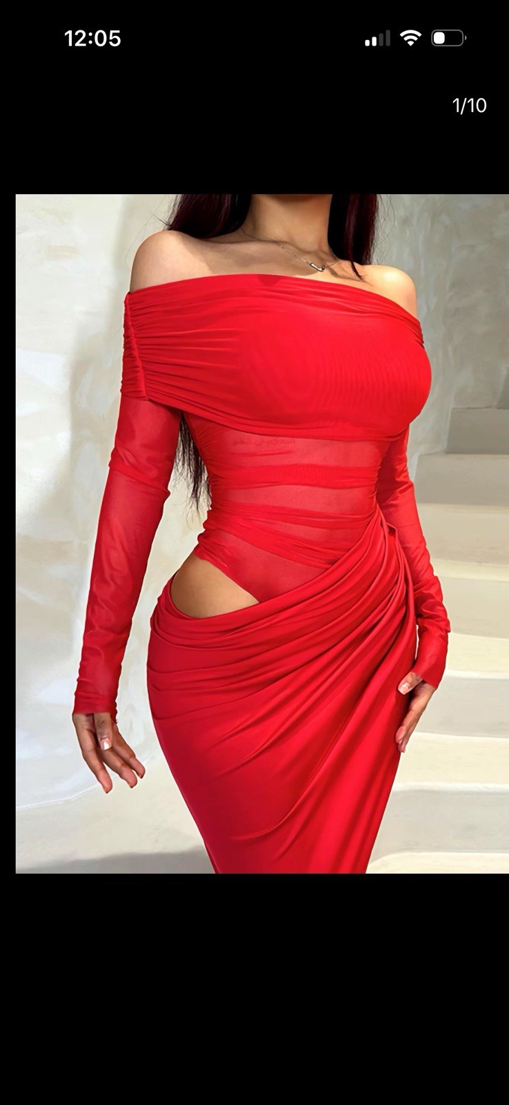 Women’s Plain Off Shoulder Ruched Sheer Mesh Dress 2025 Elegant Long Sleeve Maxi