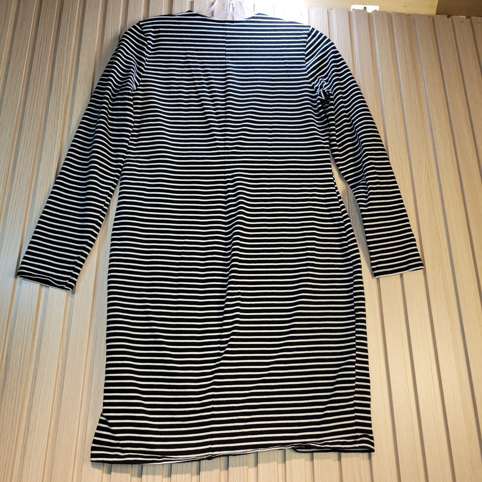 Express Womens Black White Striped Lace Up V-Neck Long Sleeve Sheath Dress L