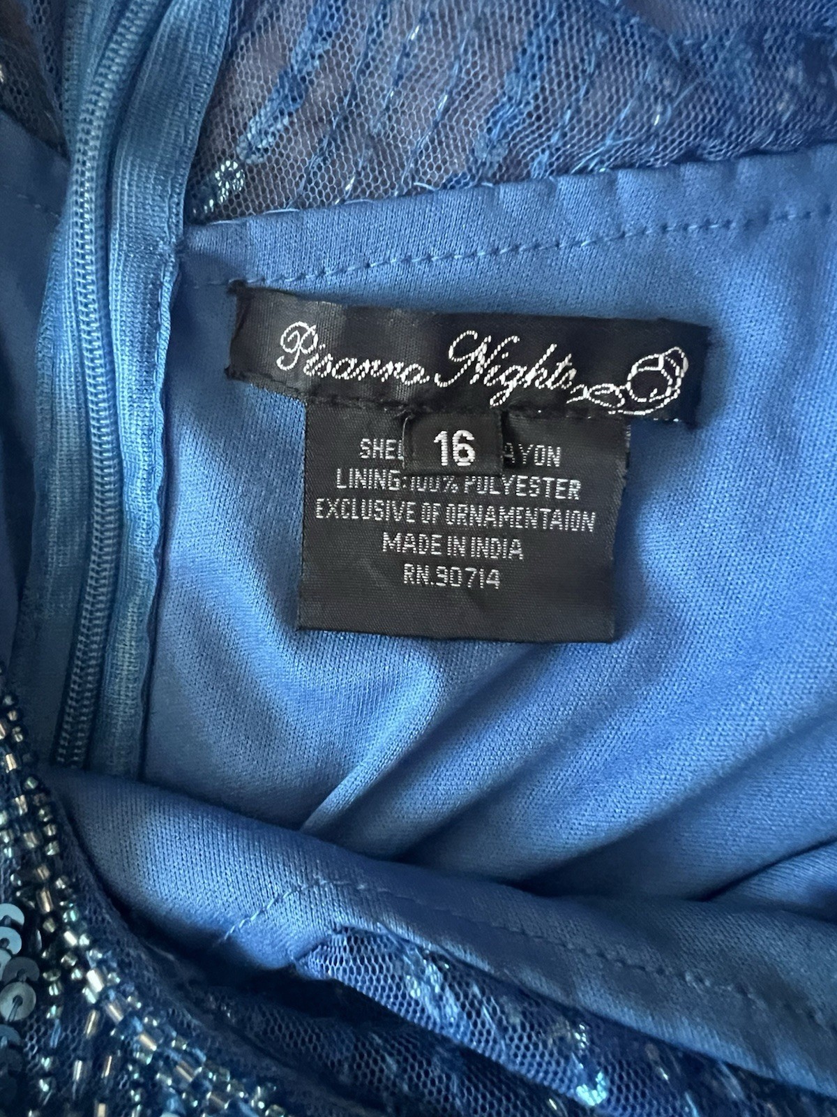 Pisarro Nights Turquoise/Blue Beaded Sequin Dress Gown Size 16 Elegant