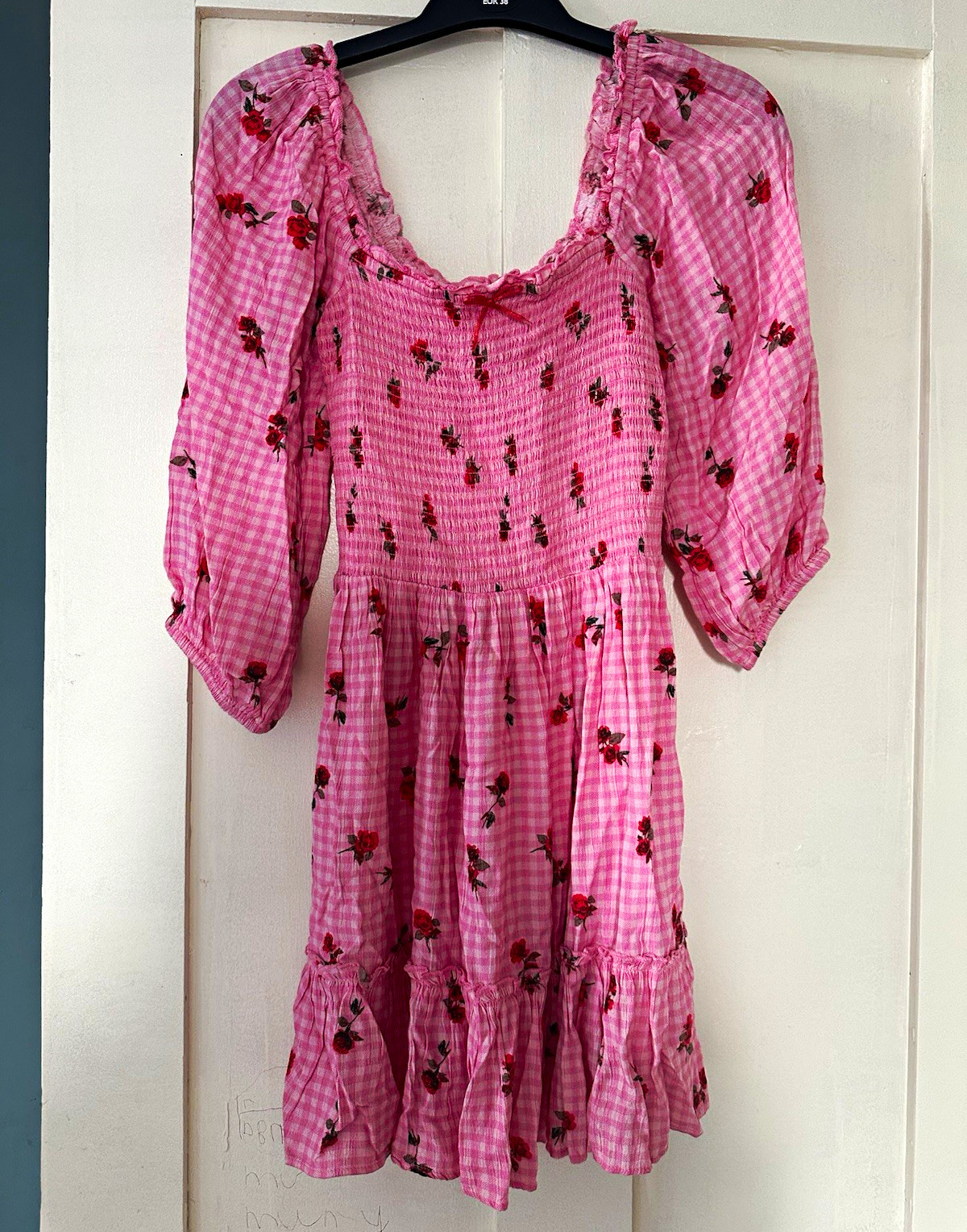 Kimchi Blue Urban Outfitters Lucia Gingham Mini Dress Pink Floral XXS BNWT