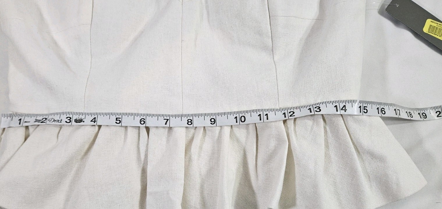 NWT! Aryn K Pep it Up Size Large Strapless Ivory Peplum Dress Linen Blend