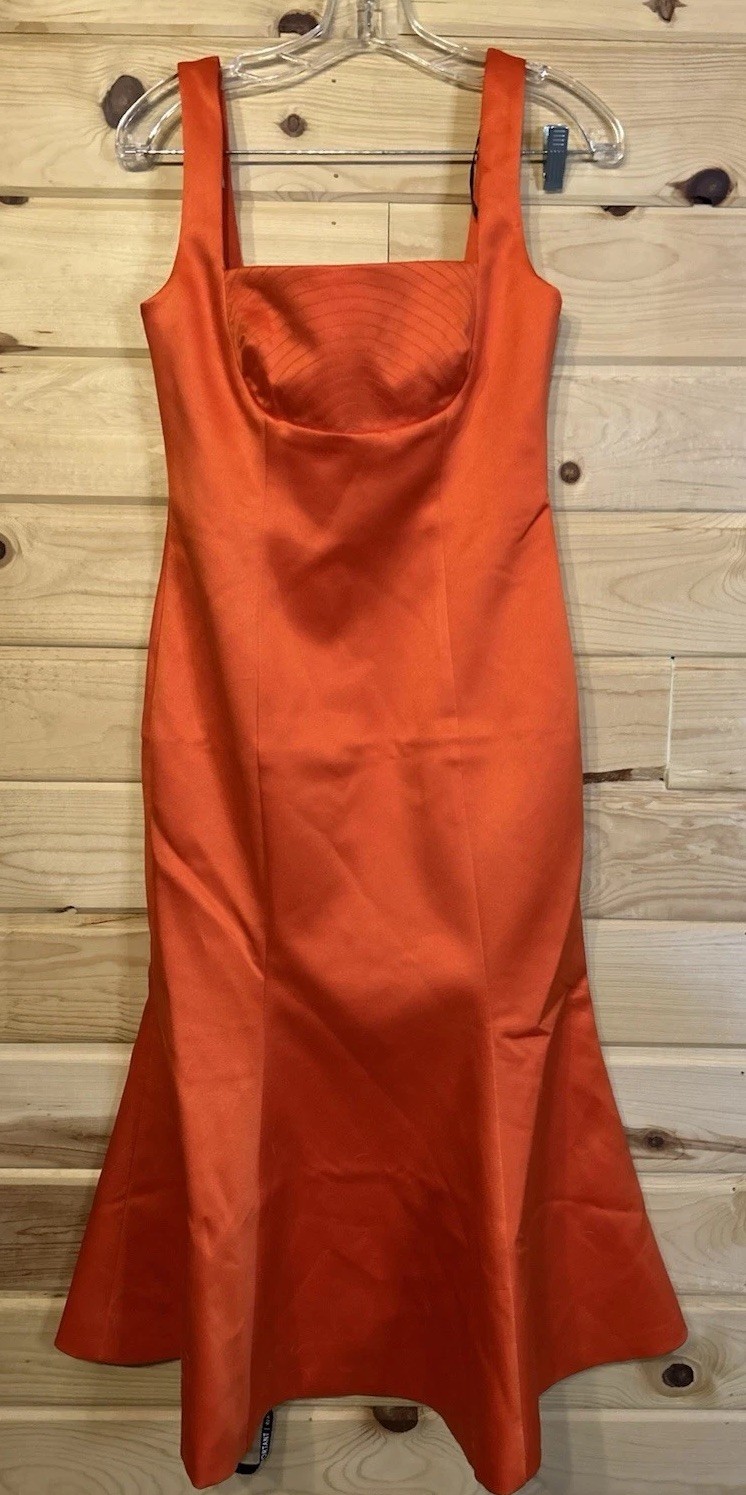 Lavish Alice Womens 6 Satin Midi Dress Red Orange Cowl Neck Mermaid Hem