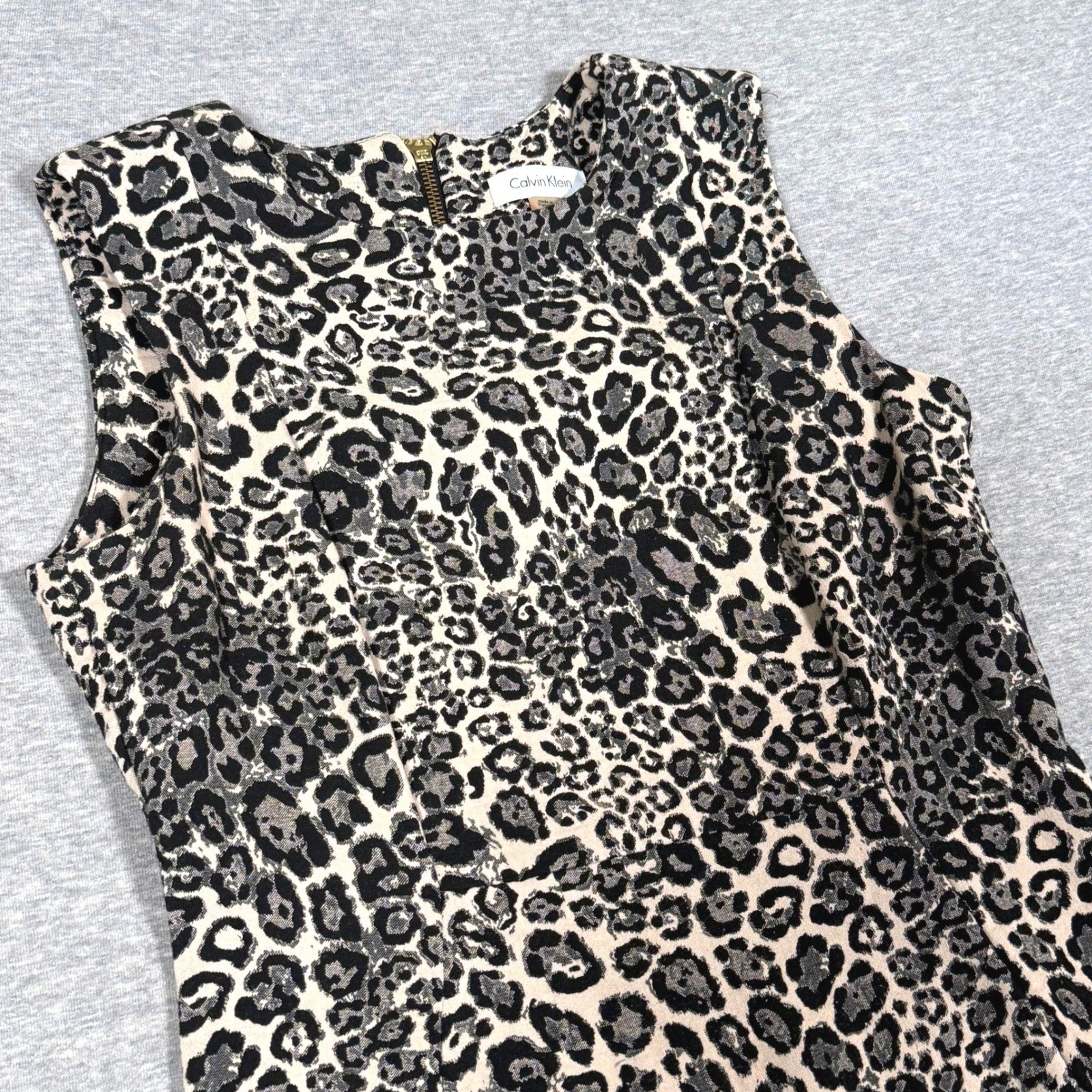 Calvin Klein Womens Leopard Print Sleeveless Sheath Dress Tan Black Size 6