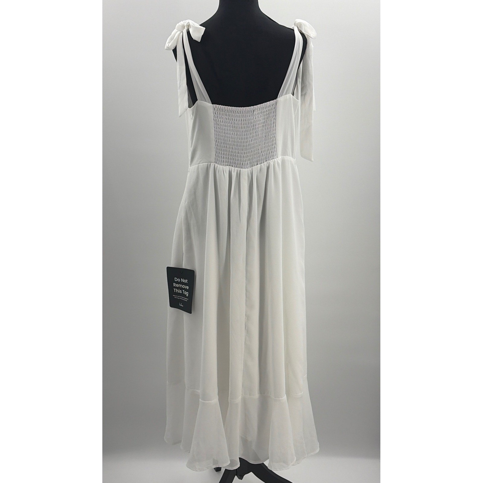 Lulus Summer Invite White Tie-Strap Tiered Midi Dress XL Smocked Slit Ruffle NEW