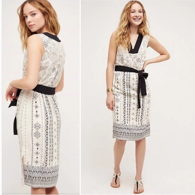 Anthropologie HD in Paris Eventide Midi Sheath Dress, Size 8, Soft Rayon Blend
