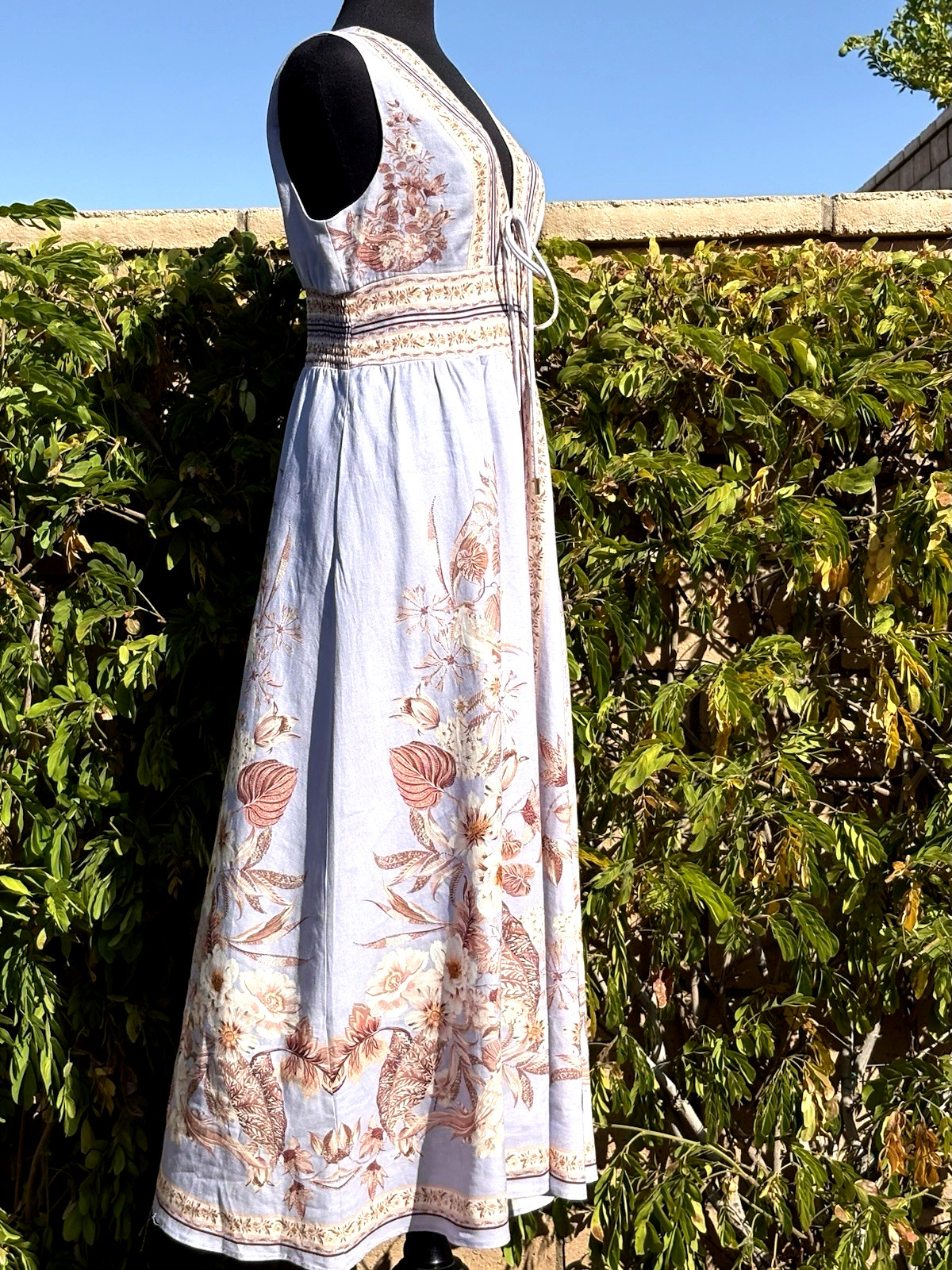 Caroline Constas M Lavender/ floral print sleeveless linen Blend Maxi Dress-NWT