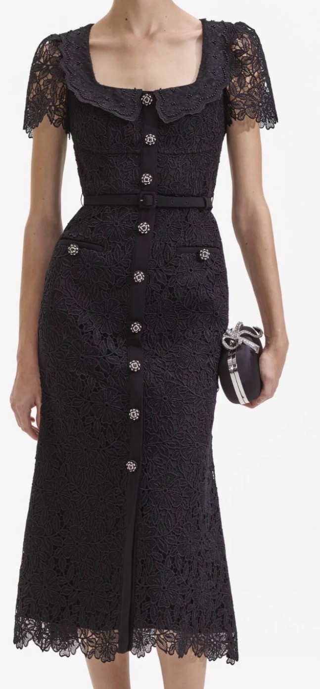 self portrait Black Guipure Lace Button Midi Dress size small new (never wear)