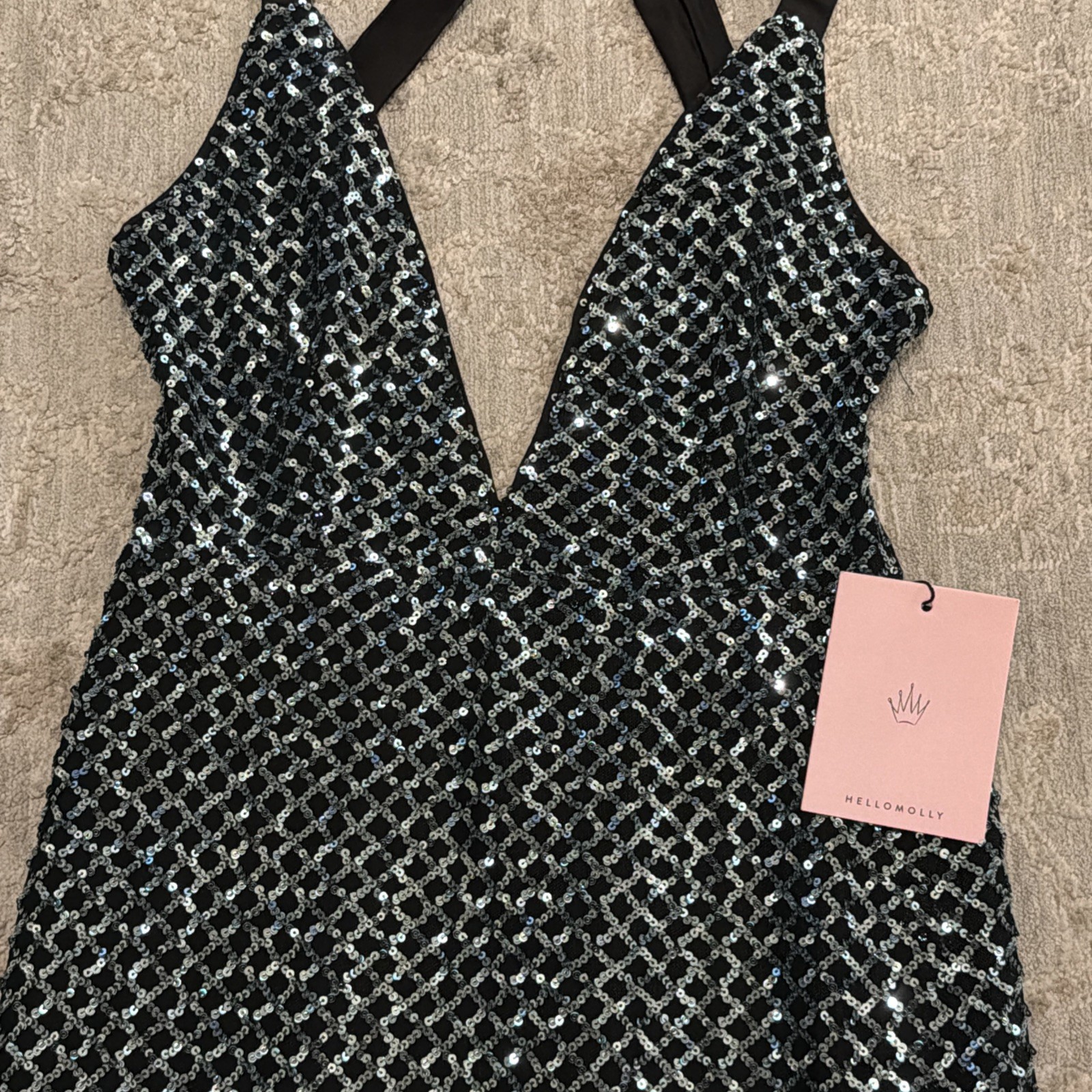 Hello Molly Black Aqua Sequin Mini Dress Size Large Mermaid Vibe