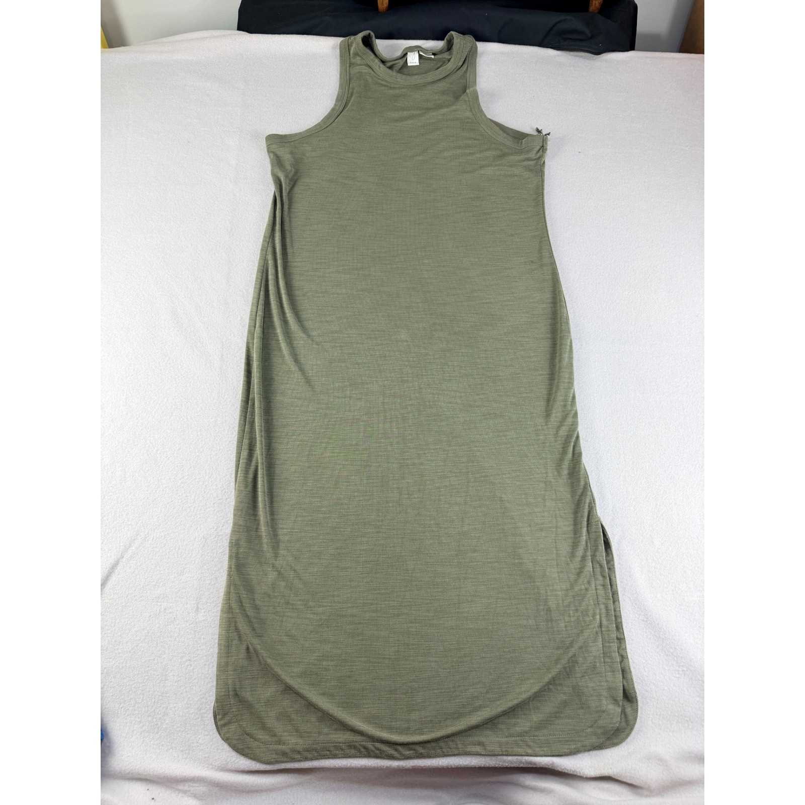 Joie Womens XL Olive Green Ribbed Modal Blend Sleeveless Maxi Tank Dress Slit