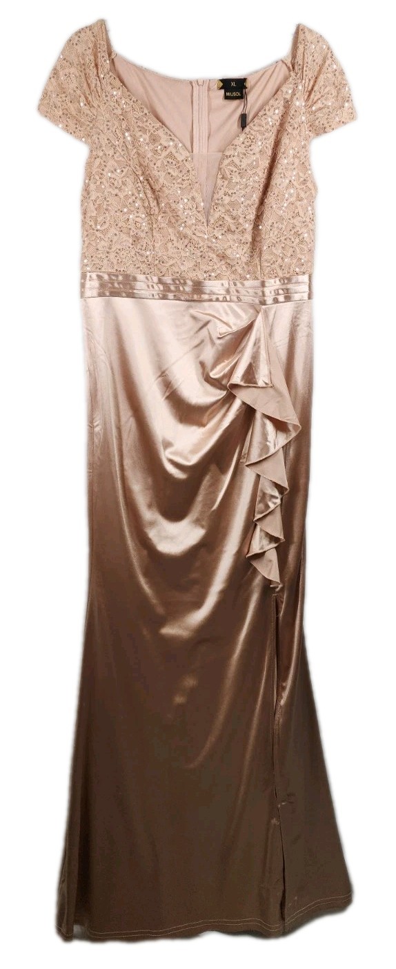 Miusol Womens Size XL Pink Lace Formal A-Line Long Dress