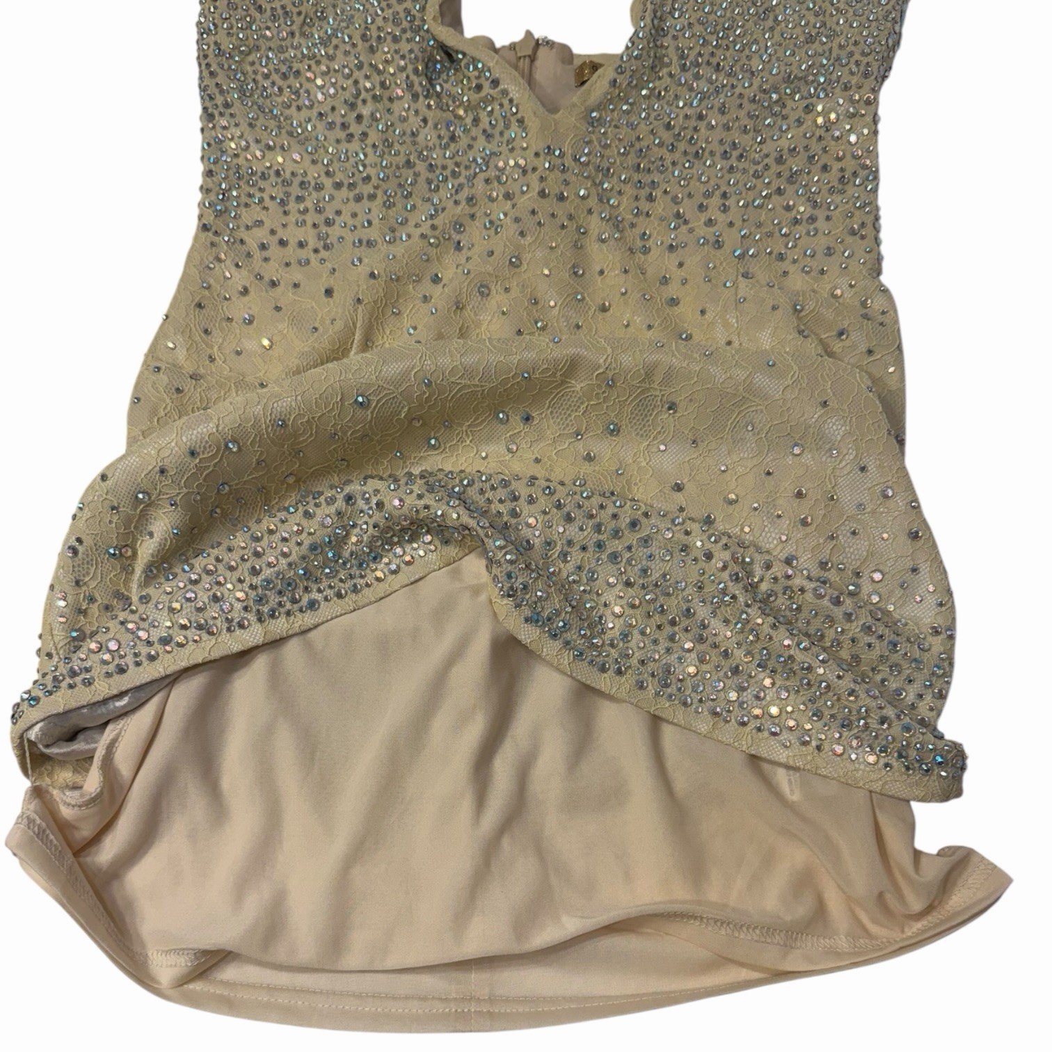 Iridescent Rhinestone Homecoming Dress Juniors L Strapless Lace Mini Prom Glam
